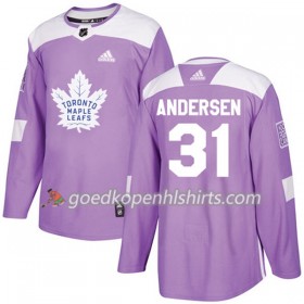 Toronto Maple Leafs Frederik Andersen 31 Adidas 2017-2018 Purper Fights Cancer Practice Authentic Shirt - Mannen